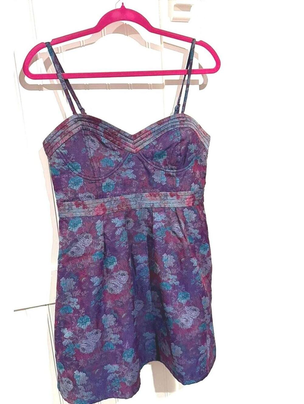 Free People Size 12 Purple Floral Spaghetti Strap Lined Dress A Line